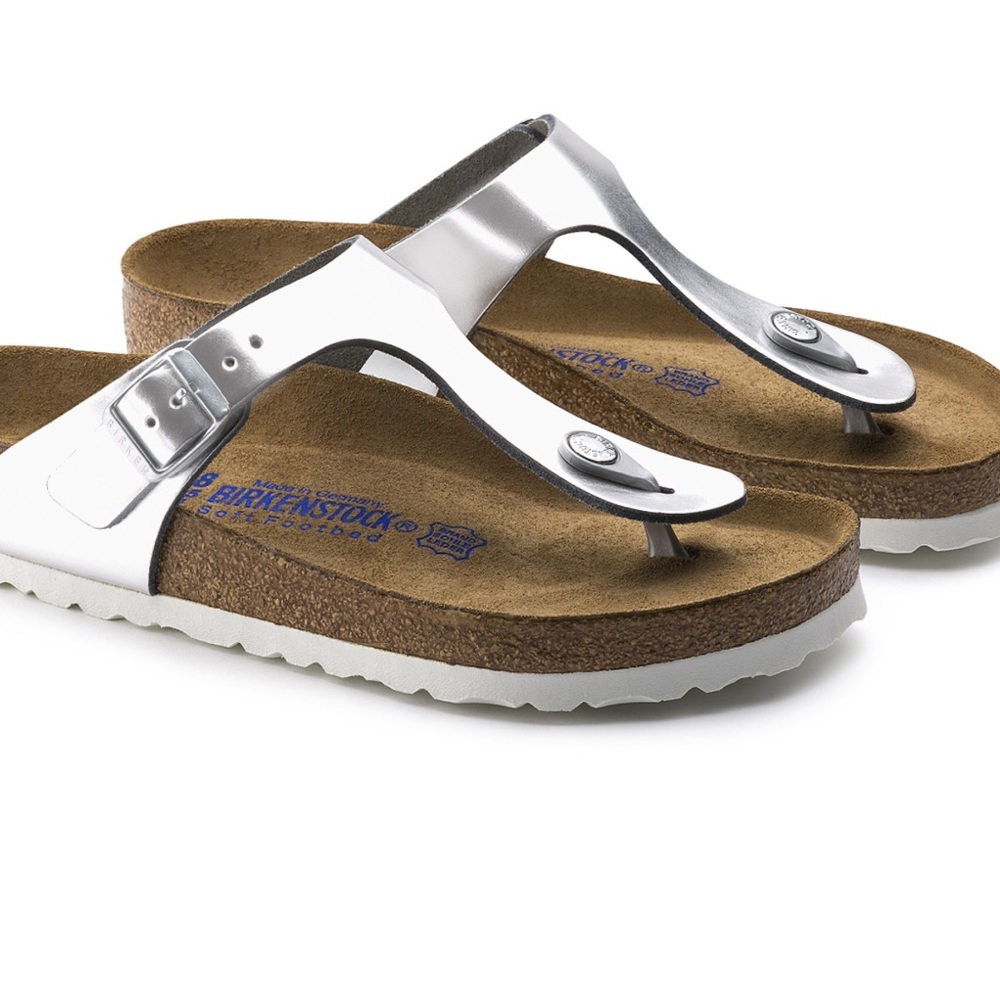 Metallic Silver Gizeh Soft Footbed Birkenstocks